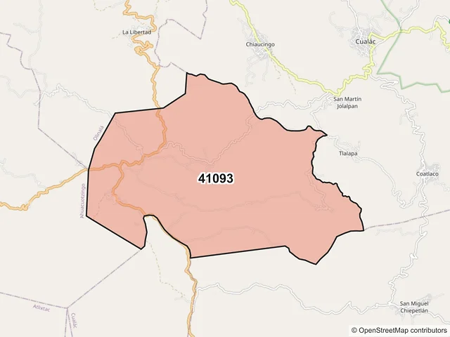 Mapa del código postal 41093, Cualác, Guerrero