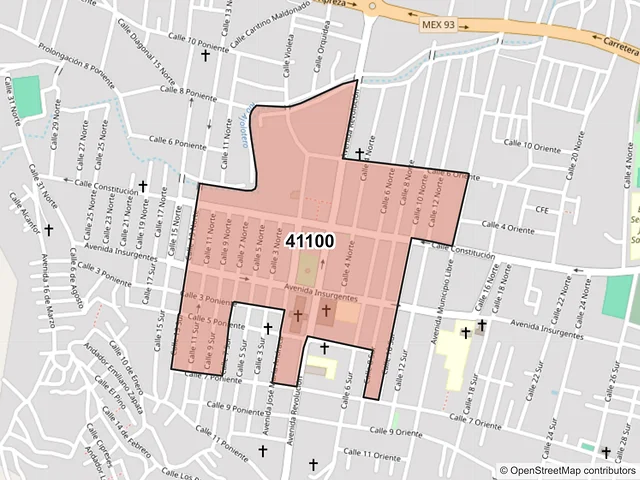 Mapa del código postal 41100, Chilapa de Álvarez, Guerrero