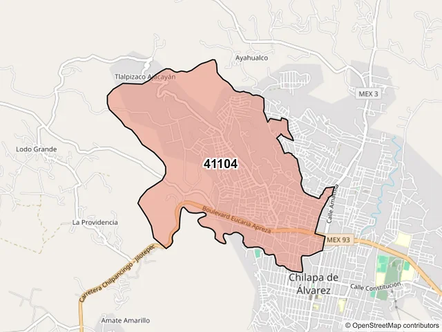 Mapa del código postal 41104, Chilapa de Álvarez, Guerrero