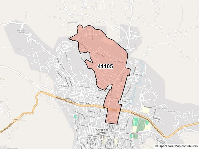 Mapa del código postal 41105, Chilapa de Álvarez, Guerrero