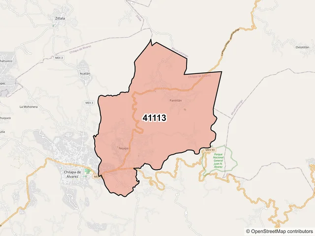 Mapa del código postal 41113, Chilapa de Álvarez, Guerrero