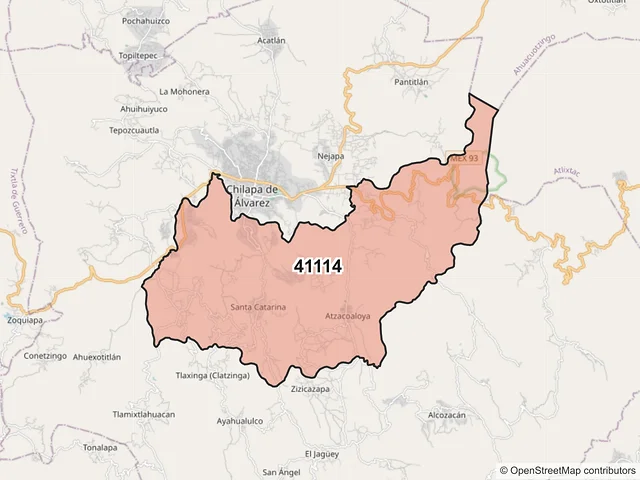 Mapa del código postal 41114, Chilapa de Álvarez, Guerrero
