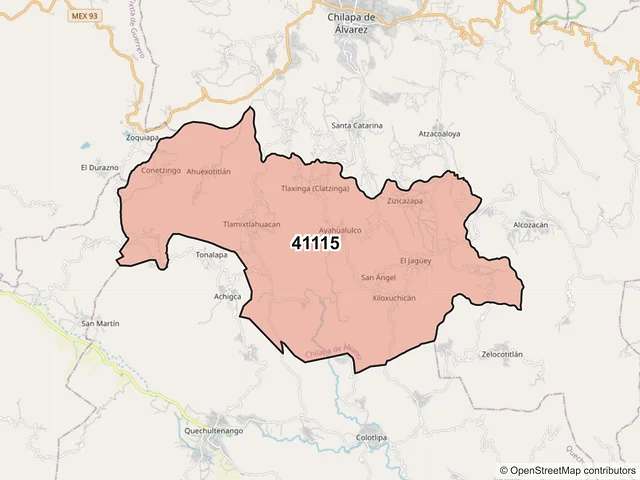 Mapa del código postal 41115, Chilapa de Álvarez, Guerrero