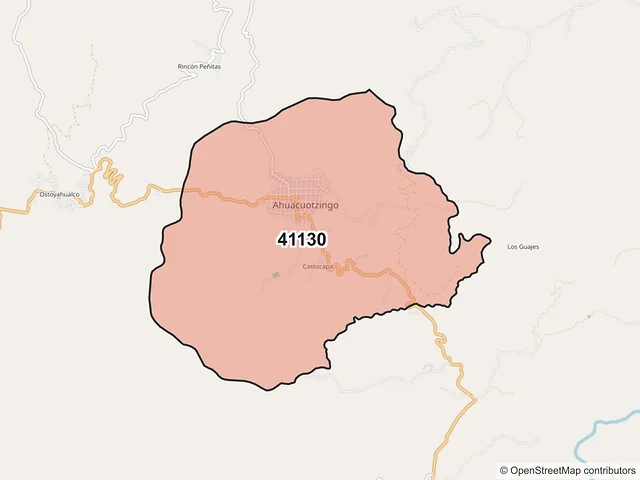 Mapa del código postal 41130, Ahuacuotzingo, Guerrero