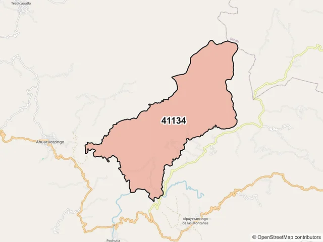Mapa del código postal 41134, Ahuacuotzingo, Guerrero