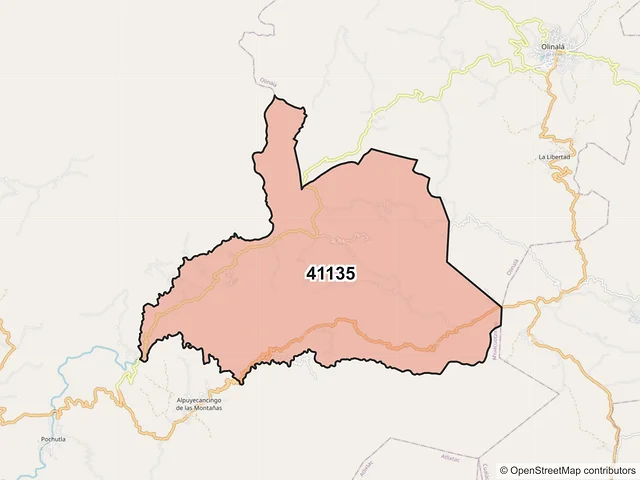 Mapa del código postal 41135, Ahuacuotzingo, Guerrero