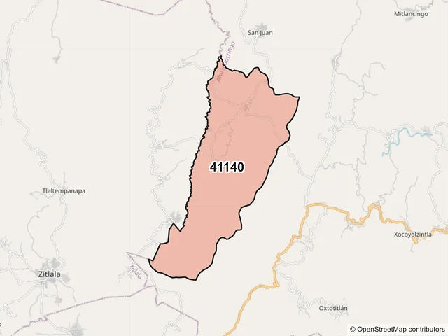 Mapa del código postal 41140, Ahuacuotzingo, Guerrero