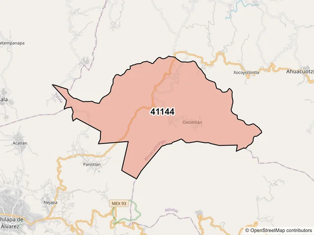 Mapa del código postal 41144, Ahuacuotzingo, Guerrero