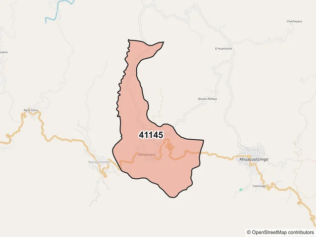 Mapa del código postal 41145, Ahuacuotzingo, Guerrero