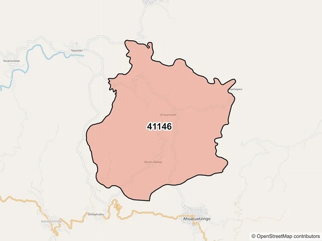 Mapa del código postal 41146, Ahuacuotzingo, Guerrero