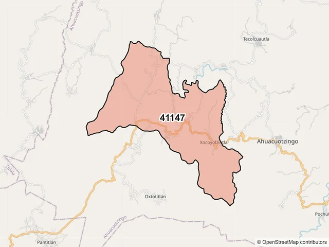 Mapa del código postal 41147, Ahuacuotzingo, Guerrero