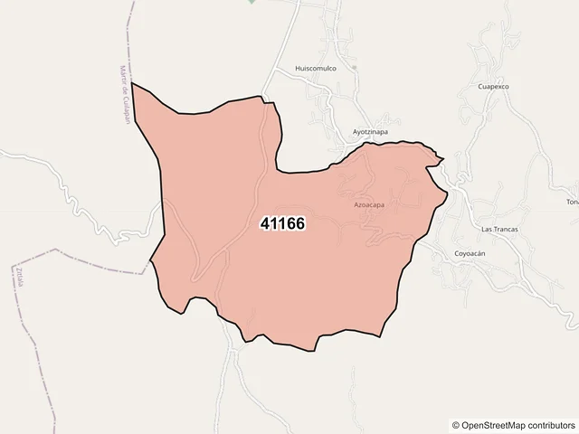 Mapa del código postal 41166, Zitlala, Guerrero