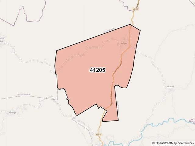 Mapa del código postal 41205, Huamuxtitlán, Guerrero
