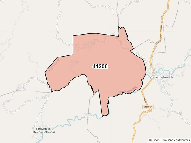 Mapa del código postal 41206, Huamuxtitlán, Guerrero