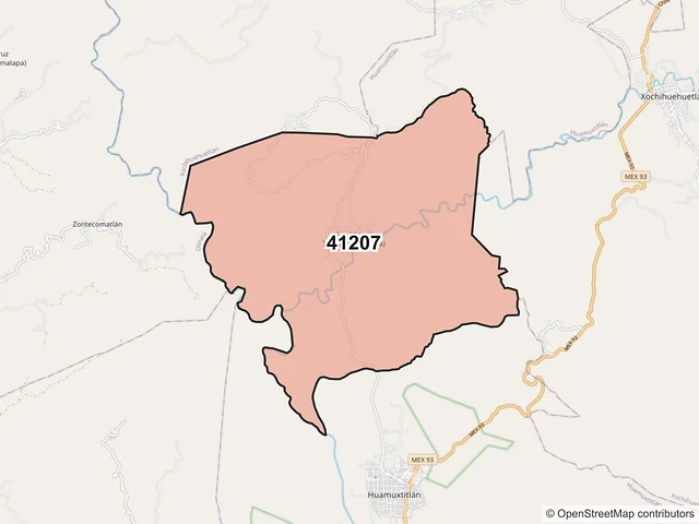 Mapa del código postal 41207, Huamuxtitlán, Guerrero