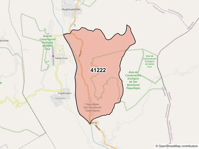 Mapa del código postal 41222, Huamuxtitlán, Guerrero
