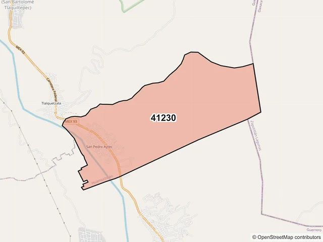 Mapa del código postal 41230, Huamuxtitlán, Guerrero