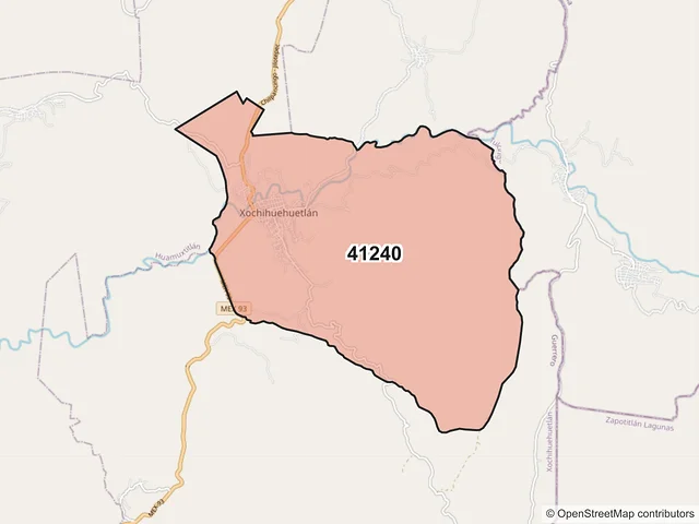 Mapa del código postal 41240, Xochihuehuetlán, Guerrero