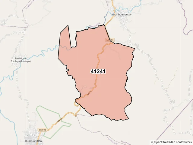 Mapa del código postal 41241, Xochihuehuetlán, Guerrero