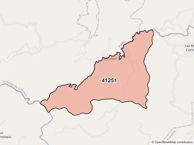 Mapa del código postal 41251, Xochihuehuetlán, Guerrero