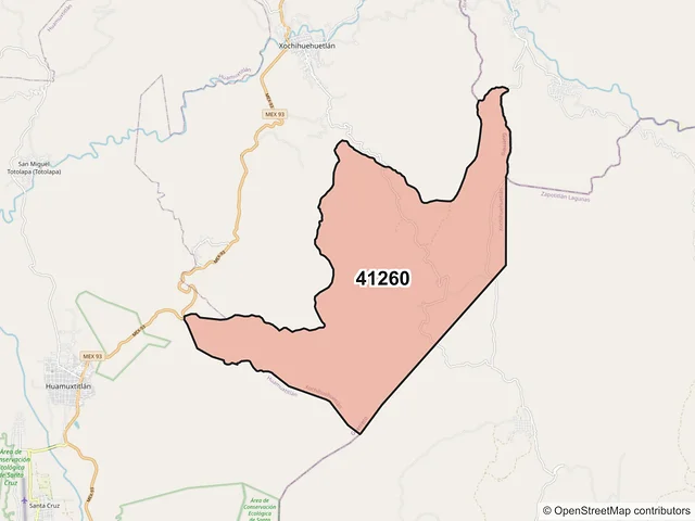 Mapa del código postal 41260, Xochihuehuetlán, Guerrero