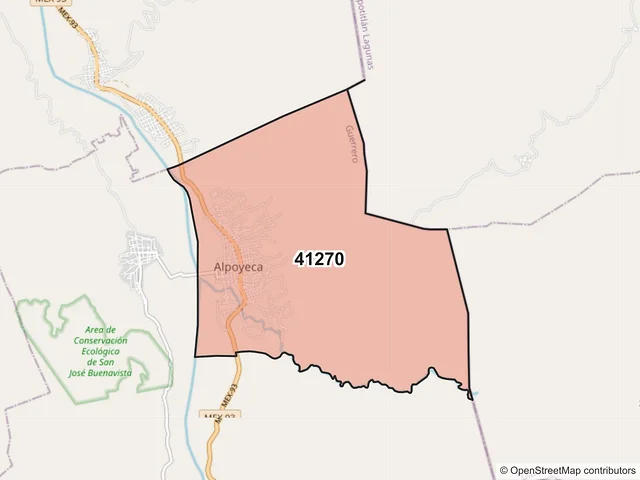 Mapa del código postal 41270, Alpoyeca, Guerrero