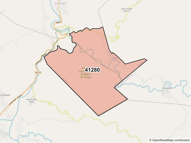Mapa del código postal 41280, Alpoyeca, Guerrero