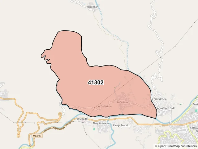 Mapa del código postal 41302, Tlapa de Comonfort, Guerrero