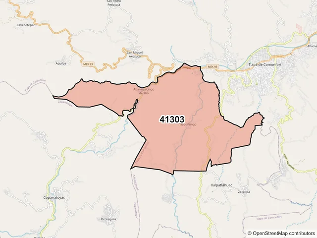 Mapa del código postal 41303, Tlapa de Comonfort, Guerrero