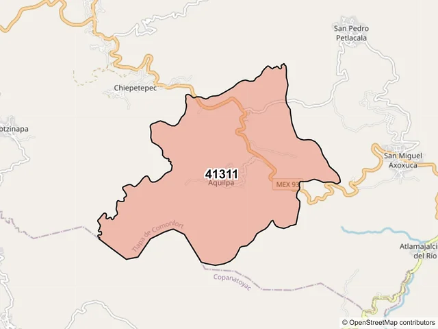 Mapa del código postal 41311, Tlapa de Comonfort, Guerrero