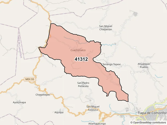 Mapa del código postal 41312, Tlapa de Comonfort, Guerrero