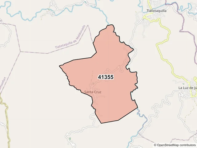 Mapa del código postal 41355, Tlalixtaquilla de Maldonado, Guerrero