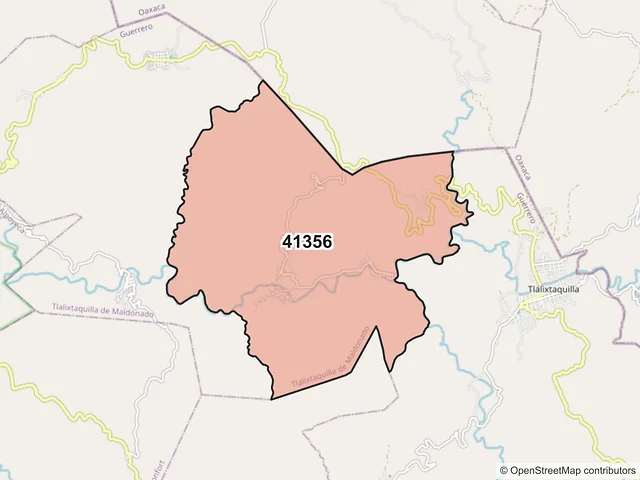 Mapa del código postal 41356, Tlalixtaquilla de Maldonado, Guerrero