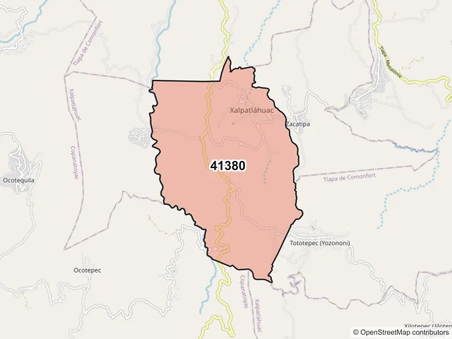 Mapa del código postal 41380, Xalpatláhuac, Guerrero