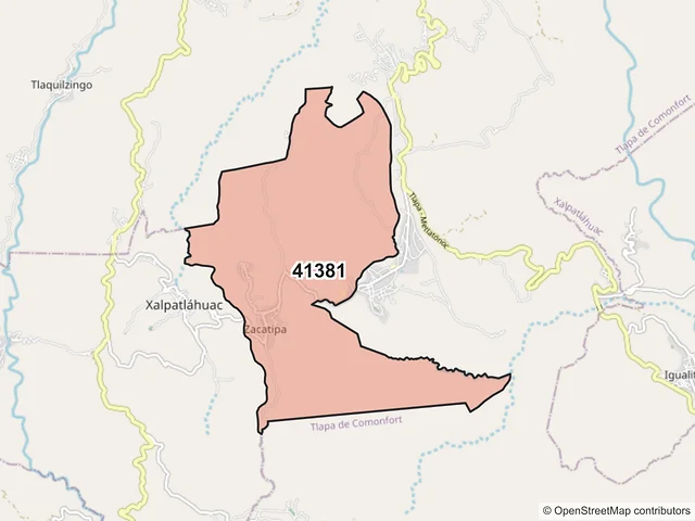 Mapa del código postal 41381, Xalpatláhuac, Guerrero