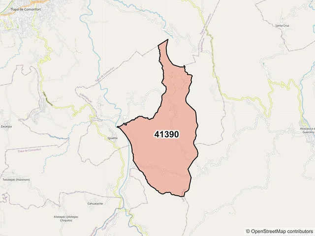 Mapa del código postal 41390, Xalpatláhuac, Guerrero