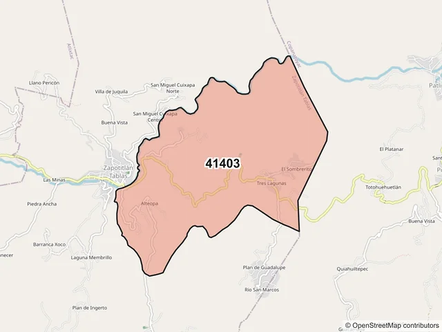 Mapa del código postal 41403, Zapotitlán Tablas, Guerrero