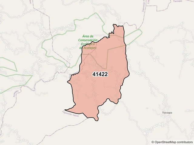Mapa del código postal 41422, Acatepec, Guerrero
