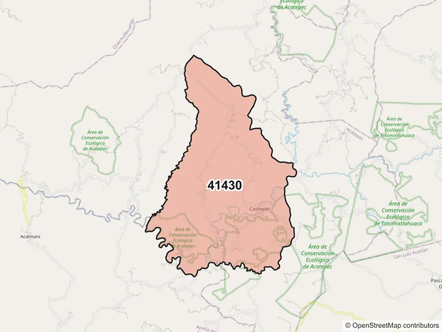 Mapa del código postal 41430, Acatepec, Guerrero
