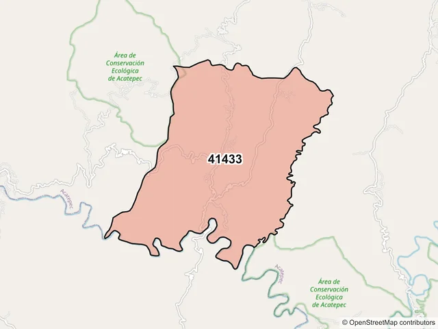 Mapa del código postal 41433, Acatepec, Guerrero