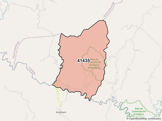 Mapa del código postal 41435, Acatepec, Guerrero