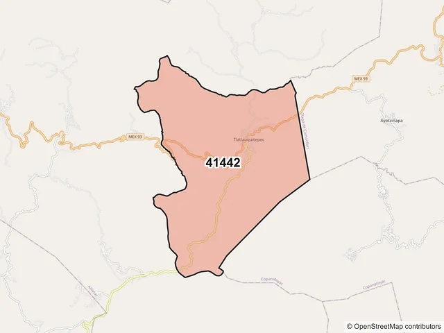 Mapa del código postal 41442, Atlixtac, Guerrero