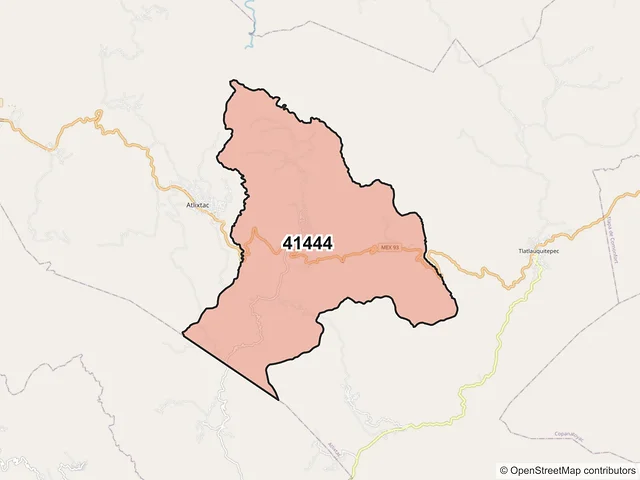 Mapa del código postal 41444, Atlixtac, Guerrero