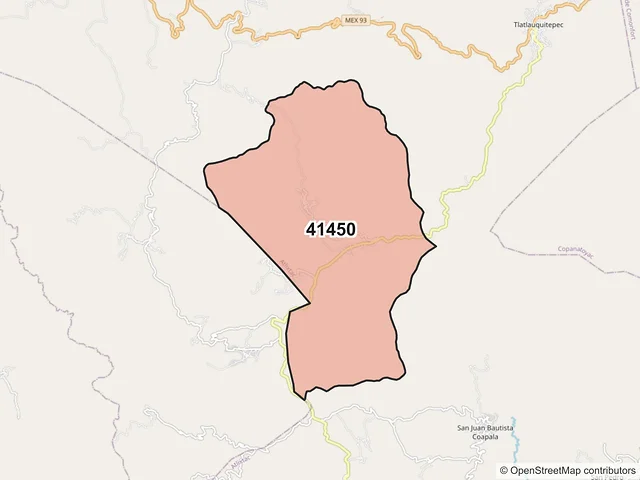 Mapa del código postal 41450, Atlixtac, Guerrero
