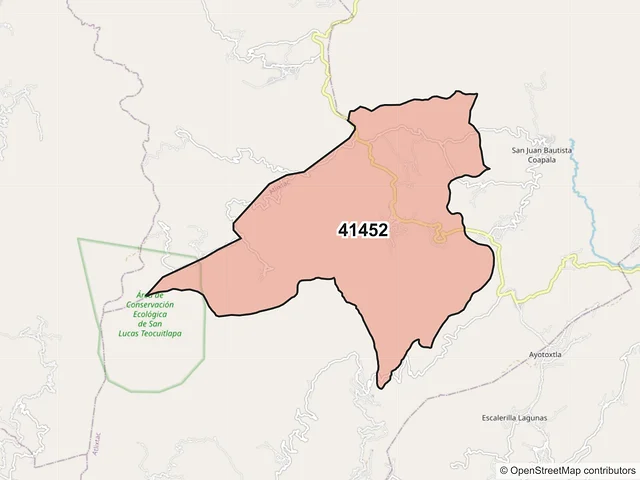 Mapa del código postal 41452, Atlixtac, Guerrero