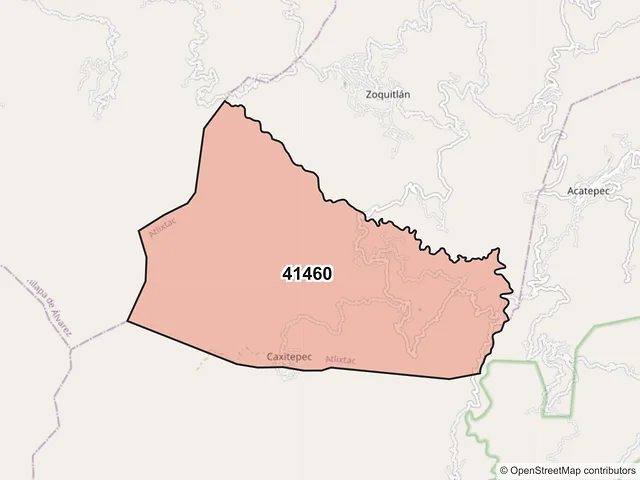 Mapa del código postal 41460, Atlixtac, Guerrero