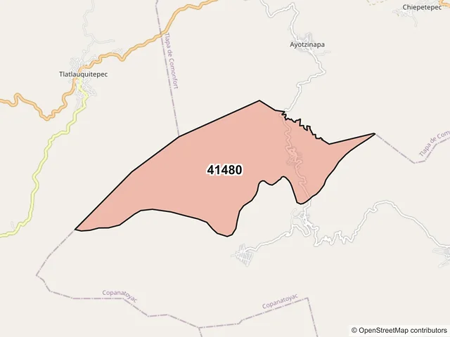 Mapa del código postal 41480, Copanatoyac, Guerrero