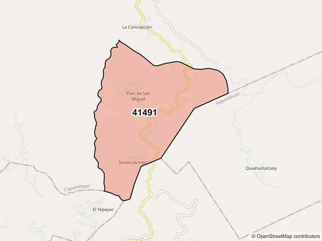 Mapa del código postal 41491, Copanatoyac, Guerrero