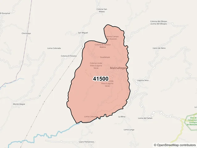 Mapa del código postal 41500, Malinaltepec, Guerrero