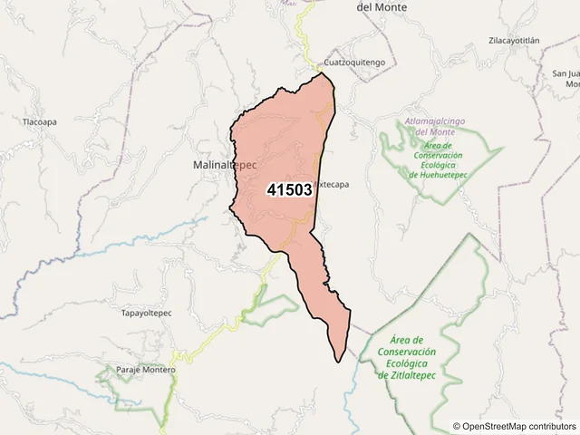 Mapa del código postal 41503, Malinaltepec, Guerrero